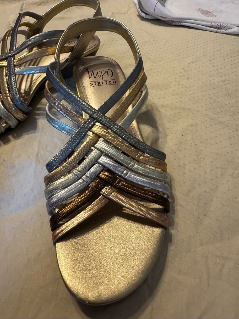 Impo Stretch Women's Metallic Multi-Strap Slingback Sandals - Gold, Silver, Bron - Picture 12 of 14